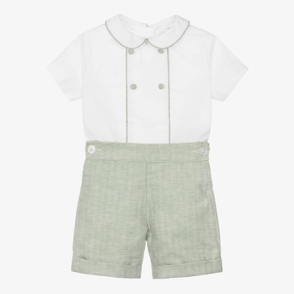 Baby Clothing Boutique - 子供ブティック服男の子半袖グリーンセットヴィンテージコットン兄弟衣装誕生日