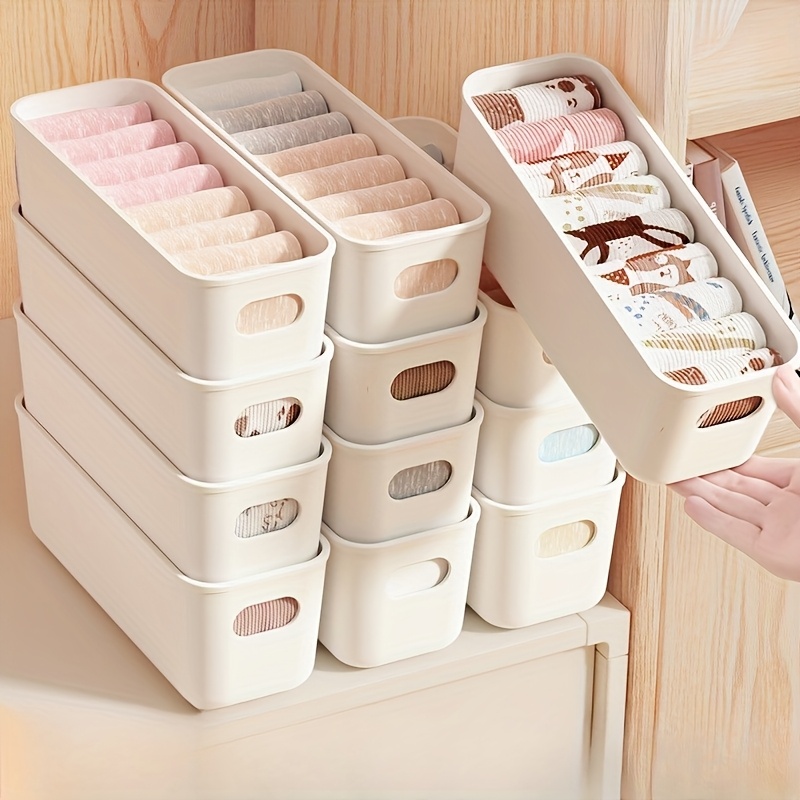 Baby Clothes Organiser - 4個の白いプラスチック製収納ボックス - 引き出し、棚、ワードローブ、オフィス、ベッドサイドに適しています - 携帯電話ケース、靴下を収納 -
