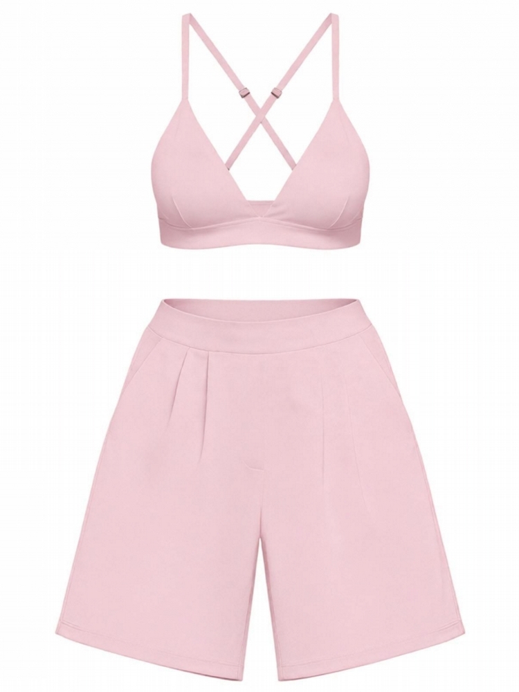 Summer Short Set - 2ピース レディース クイックドライ スポーツセット Vネック ノースリーブトップ
