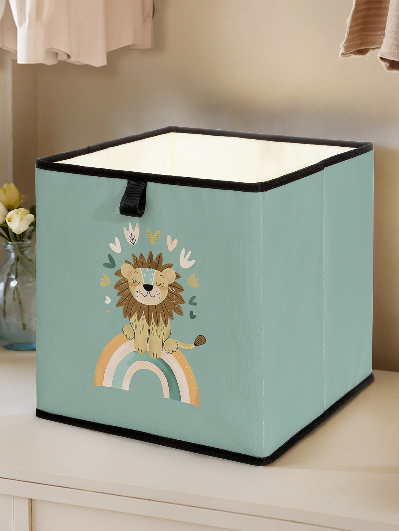 Baby Clothes Organiser - かわいいライオンレインボープリント折りたたみ式収納キューブボックス、ベビーのおもちゃ、衣類、日用品用の折りたたみ式布製オーガナイザービン