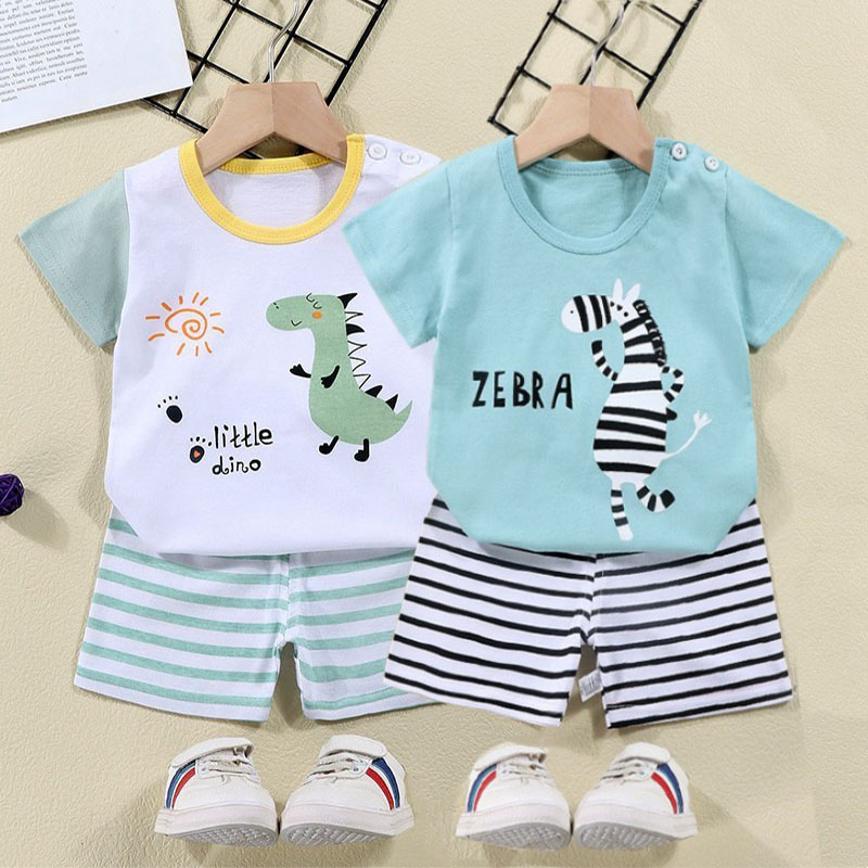 Baby Clothing Bundles - 綿 Tシャツ + ショーツ 2 ピーストラックスーツセット子供漫画ゼブラ恐竜プリント夏のスーツ子供男の子女の子ベビー