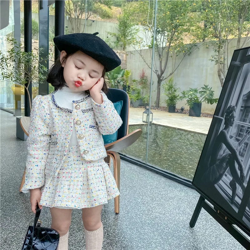 Baby Clothing Boutique - 女の子ツイードセット服秋子供ブティック服スーツ子供コートとスカートツーピース衣装ベビー幼児服