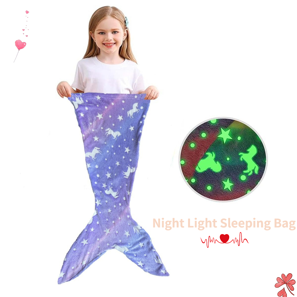 Fleece Sleep Bag - 寝袋コスチューム 暗闇で光るマーメイドテール コスプレ 女の子用 ソフトフリースフランネル あったかブランケット