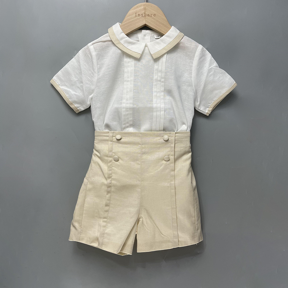 Baby Clothing Boutique - 子供のブティック服,スペイン語の衣装,綿とリネン,半袖,通気性のあるベビースーツ,2個