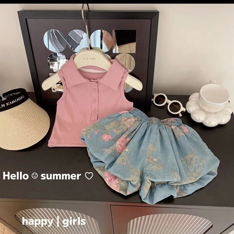 Baby Clothing Boutique - ノースリーブトップとデニムショーツ,子供服セット,幼児服,女の赤ちゃんのブティック服,2個