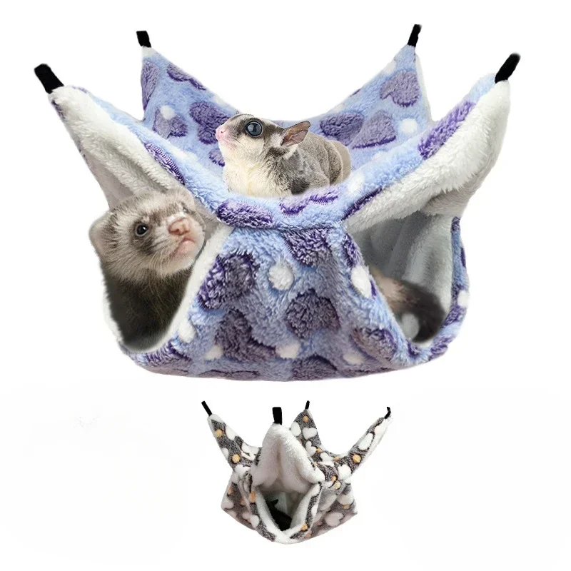 Fleece Sleep Bag - ラット用の二重厚ぬいぐるみハンモック、ハムスター用の暖かいベッド、家の巣、寝袋、ハンギングツリーベッド、モルモット、ペット用品、冬