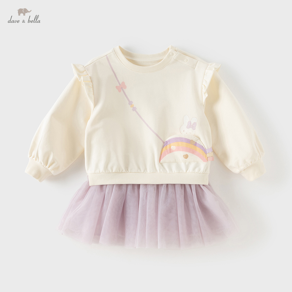 Baby Clothing Bundles - デイブベラ子供ワンピースドレス女の子服秋春ベビーメッシュスウェットシャツドレスウサギプリント居心地の良いカジュアルDB1260084