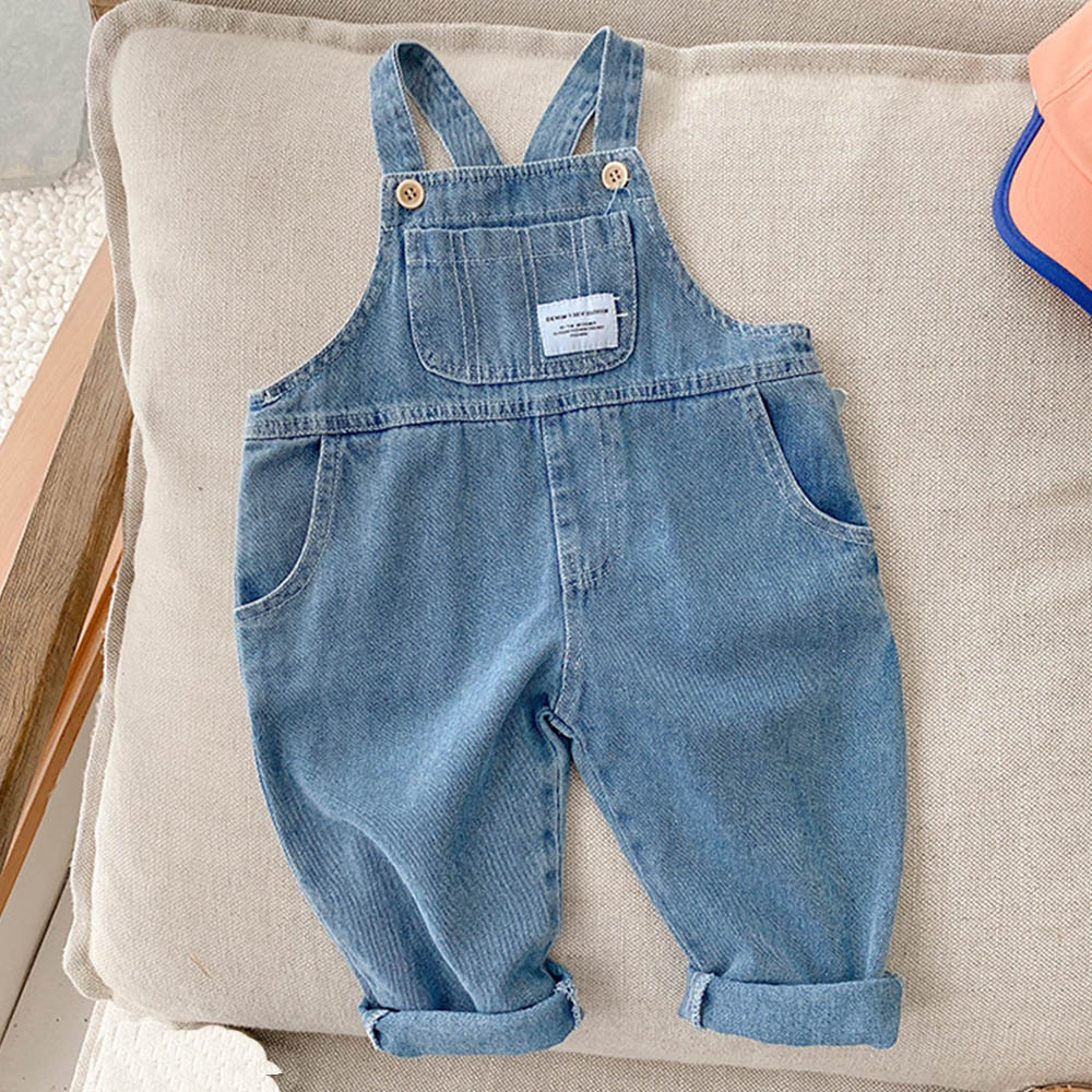 Baby Clothing Boutique - 女の子のための青いデニムのジャンプスーツ,女の子のジャンプスーツ,無地の綿,春と秋のブティック