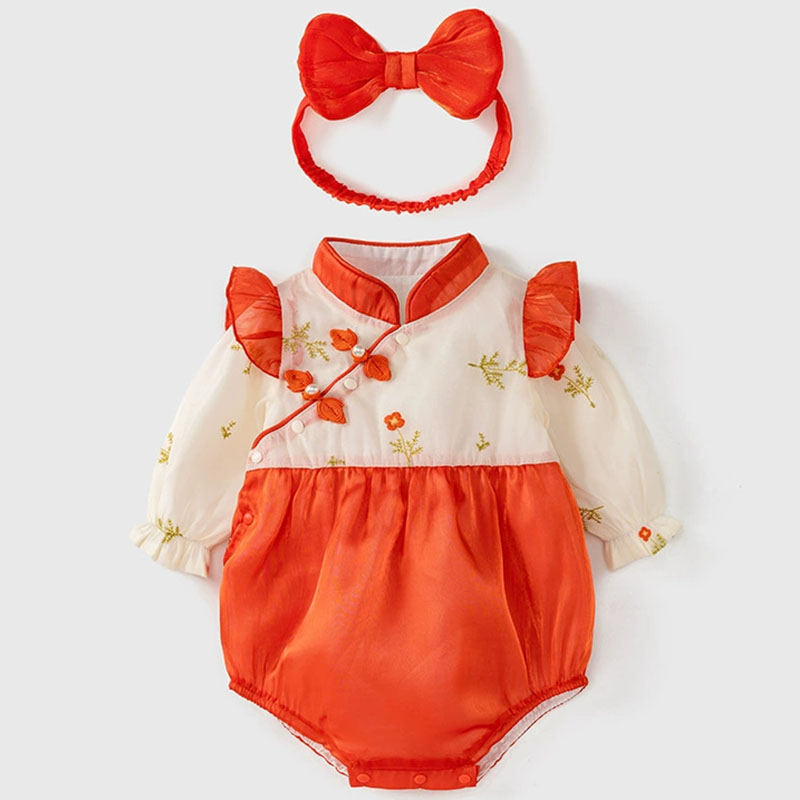 Baby Clothing Boutique - 2 個セット夏の女の赤ちゃんブティック服中国スタイルかわいい花綿長袖ボディスーツジャンプスーツ新生児アイテム B030