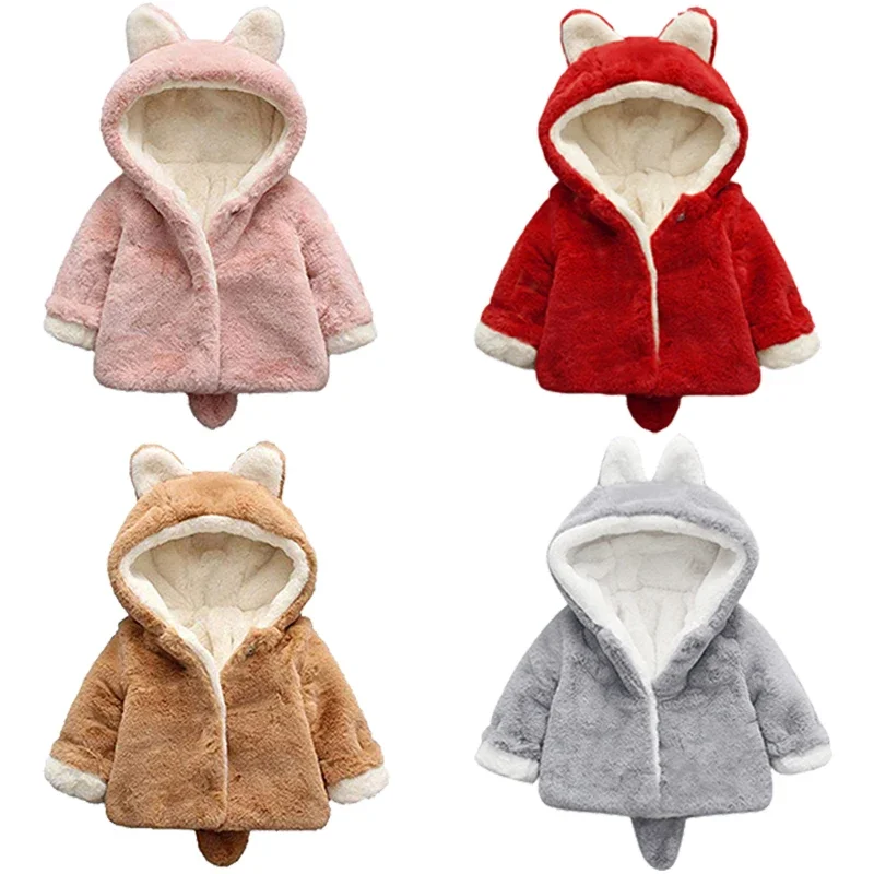 Baby Xmas Clothing - かわいい猫の耳が付いたベビージャケット,小さな女の子のためのフード付きコート,暖かい服,冬