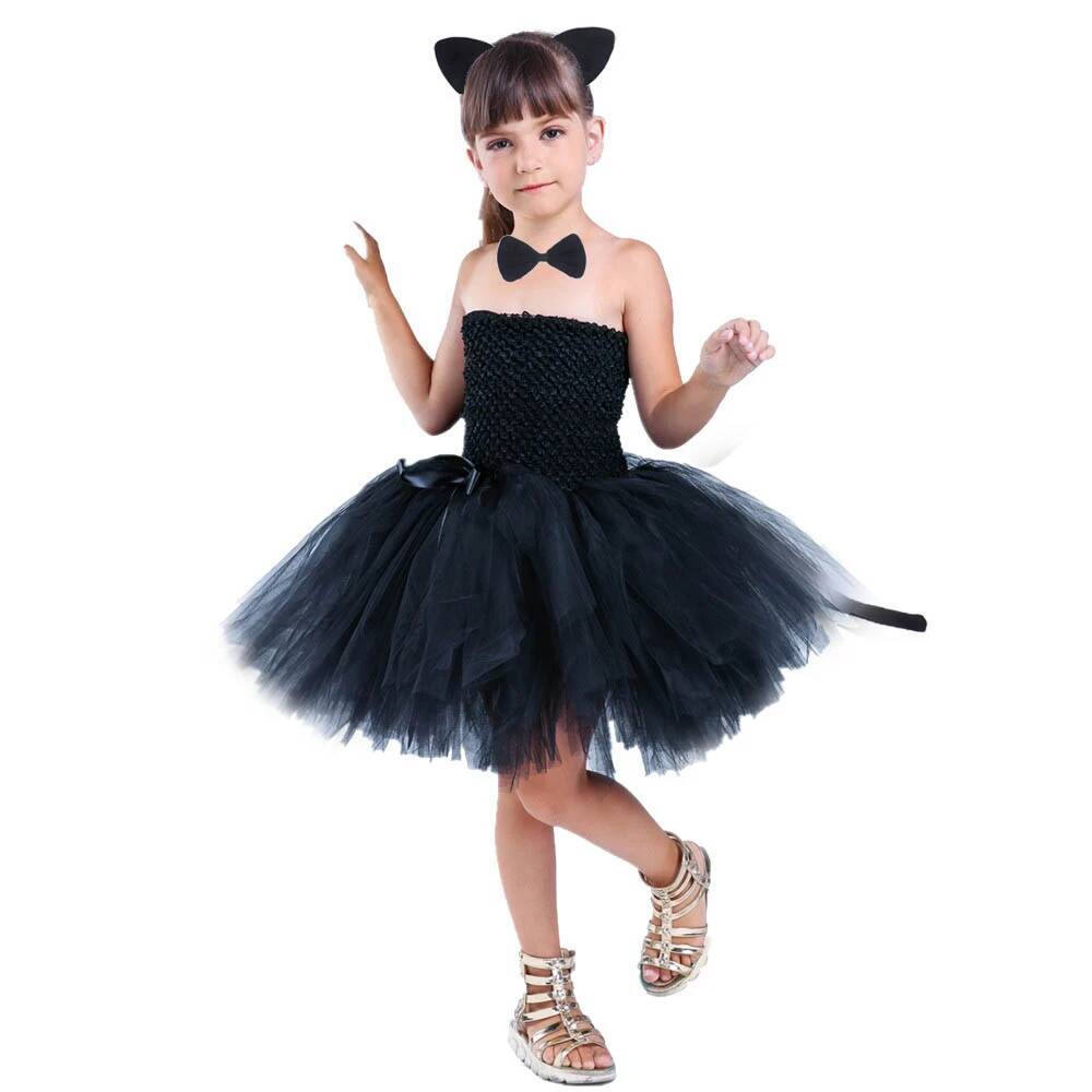 Baby Clothing Girls - かわいい黒猫チュチュドレス女の赤ちゃんの誕生日ドレス幼児子供ハロウィン衣装子供動物コスプレ衣装ソリッドブラック
