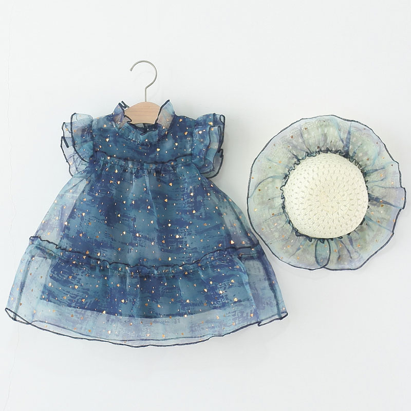 Baby Clothing Boutique - 2 ピース夏服少女ドレス韓国ファッションメッシュノースリーブベビープリンセスドレス + サンハットブティック子供服 B084