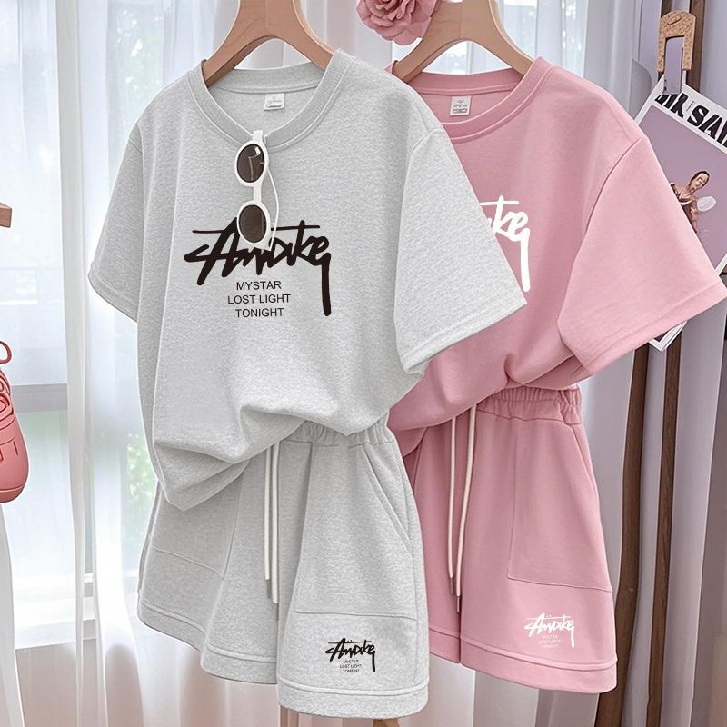 Summer Short Set - 新しい女性用プラスサイズセット 大人用半袖とショートパンツのツーピースセット 子供用ゆったりカジュアルセット 女性用Tシャツとショートパンツセット
