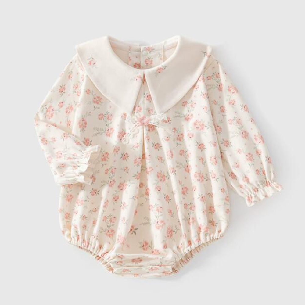 Baby Clothing Boutique - 女の赤ちゃんボディスーツ長袖コットン花柄襟春秋幼児ブティック服プリンセスベビージャンプスーツ