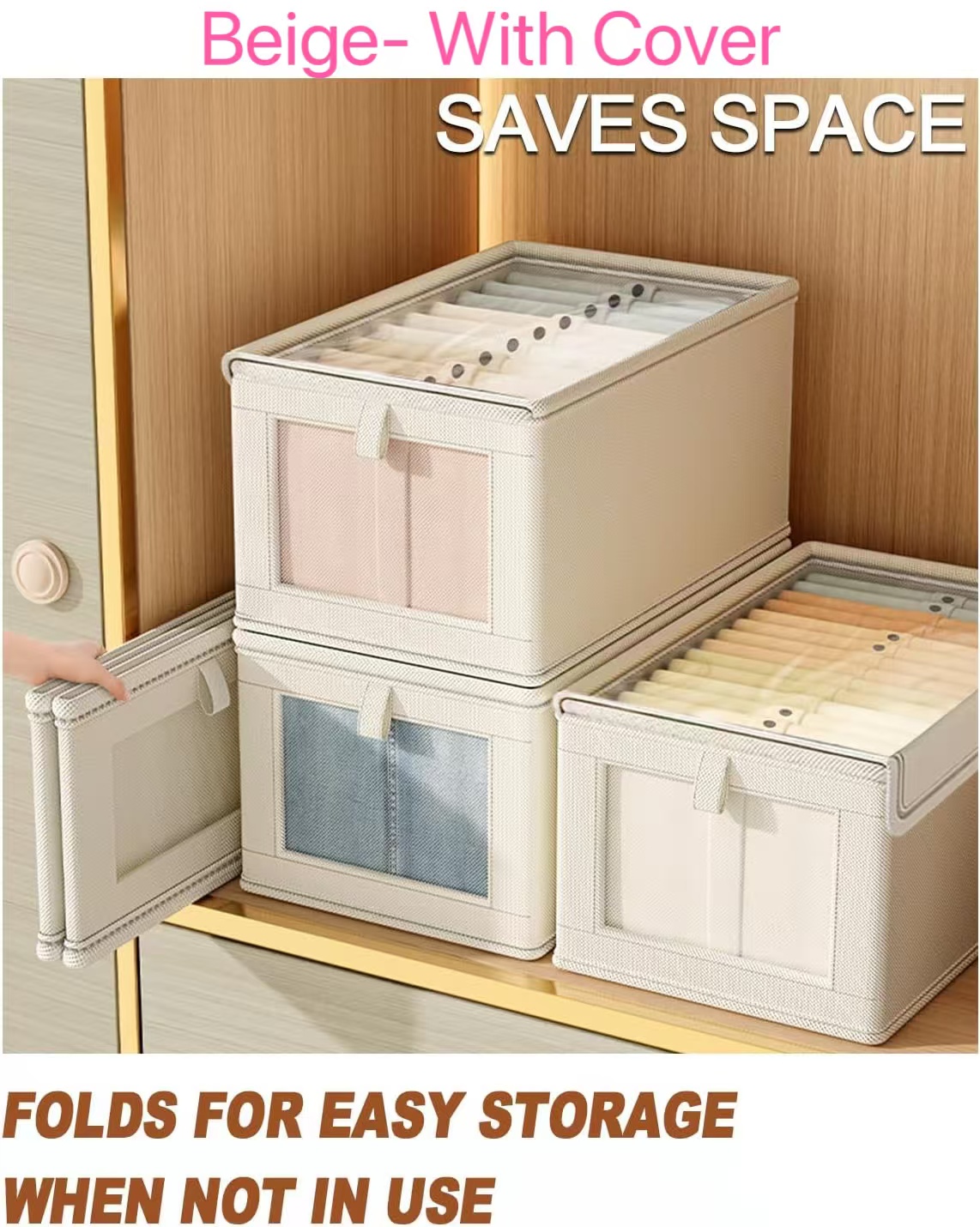 1PC 折りたたみ式衣類収納ボックス 透明窓付き オックスフ - Baby Clothes Organiser のレビューと価格
