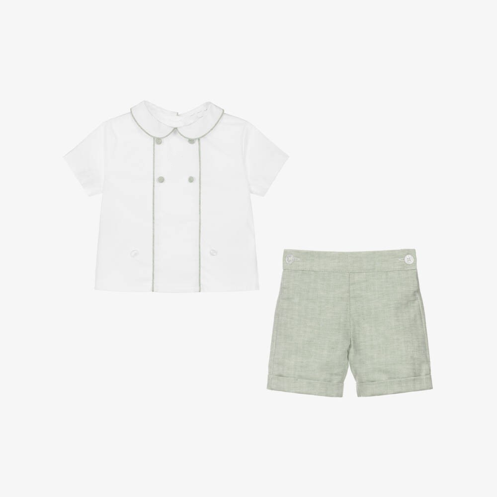 子供ブティック服男の子半袖グリーンセットヴィンテージコットン - Baby Clothing Boutique のレビューと価格