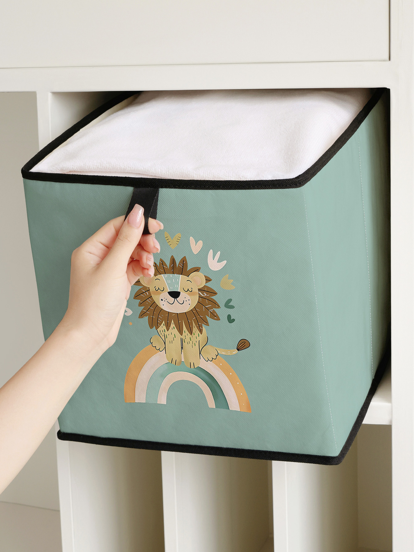 かわいいライオンレインボープリント折りたたみ式収納キューブボ - Baby Clothes Organiser のレビューと価格