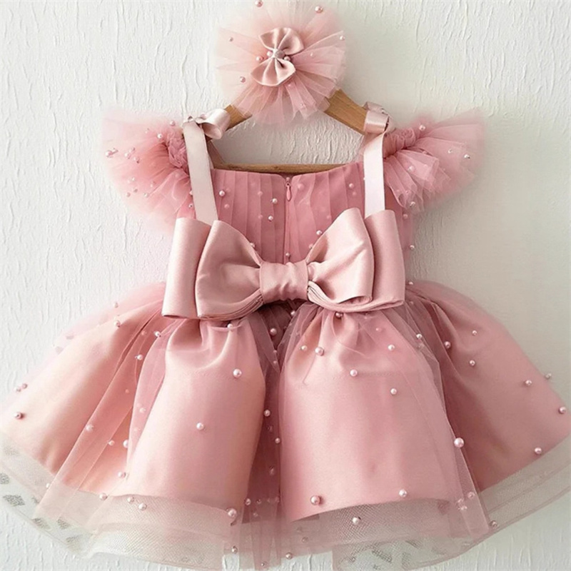 キッズベビープリンセスチュールパールボウフラワーガールドレス - Baby Xmas Clothing のレビューと価格