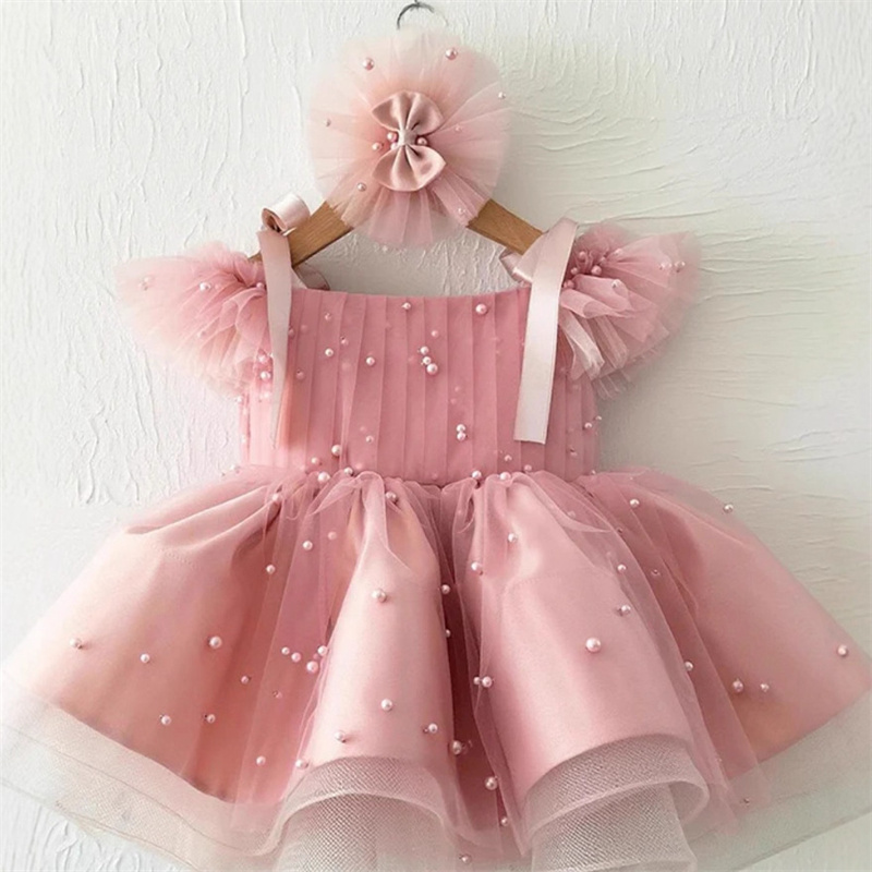キッズベビープリンセスチュールパールボウフラワーガールドレス - Baby Xmas Clothing のレビューと価格