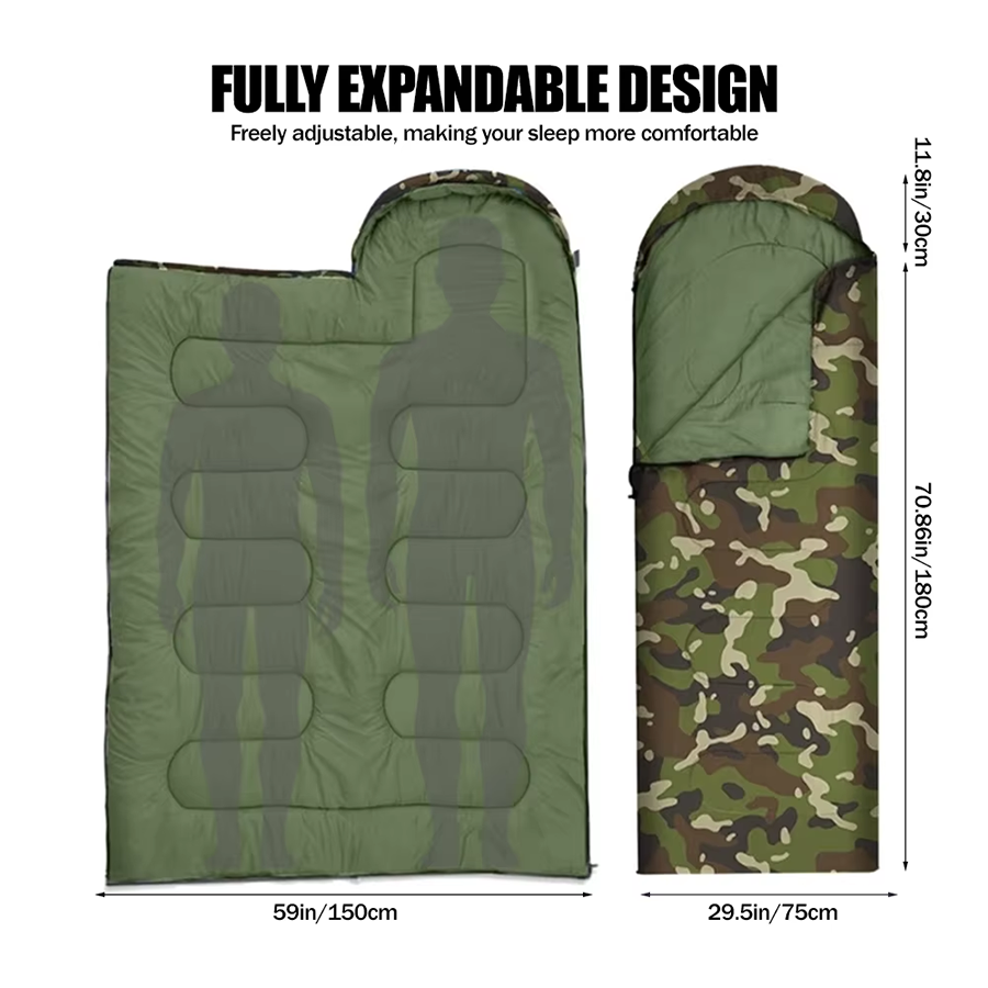 汚れ防止寝袋 迷彩グリーン 寝具 帽子付き 暖かい アウトド - Fleece Sleep Bag のレビューと価格