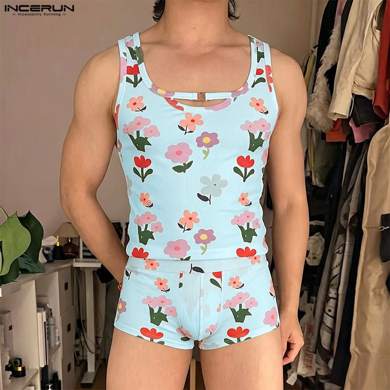 INCERUN メンズセットフラワープリント夏のホームウェア - Summer Short Set のレビューと価格