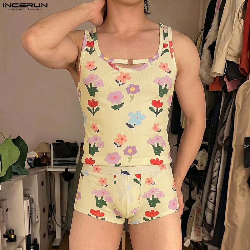 INCERUN メンズセットフラワープリント夏のホームウェア - Summer Short Set のレビューと価格
