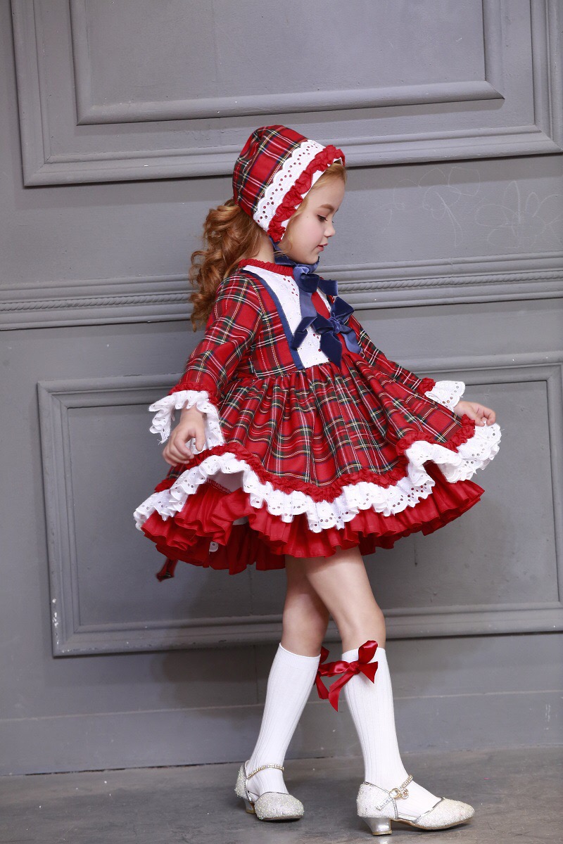 女の赤ちゃん秋冬クリスマス赤チェック柄ヴィンテージスペインポ - Baby Xmas Clothing のレビューと価格
