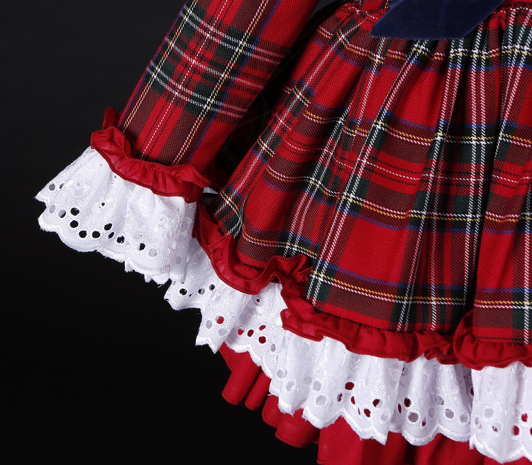 女の赤ちゃん秋冬クリスマス赤チェック柄ヴィンテージスペインポ - Baby Xmas Clothing のレビューと価格