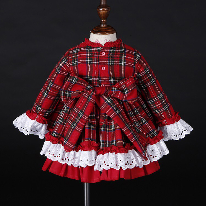 女の赤ちゃん秋冬クリスマス赤チェック柄ヴィンテージスペインポ - Baby Xmas Clothing のレビューと価格
