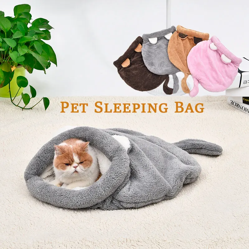 暖かいサンゴフリース猫寝袋ベッド子犬小型犬ペット無毛猫マット - Fleece Sleep Bag のレビューと価格