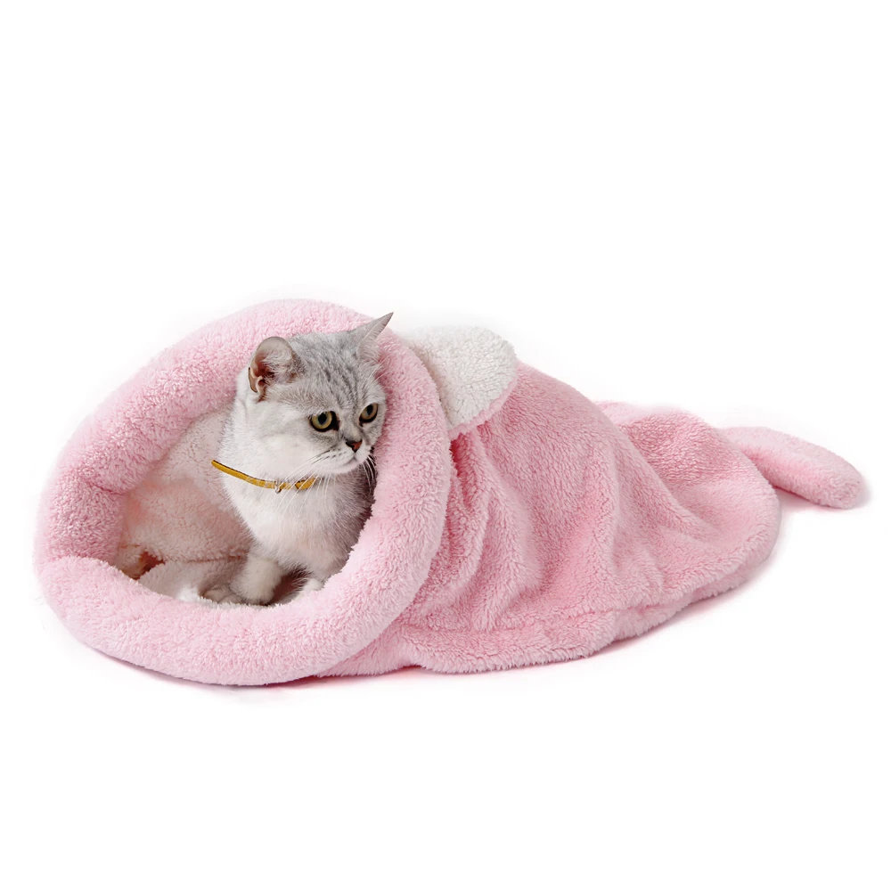 暖かいサンゴフリース猫寝袋ベッド子犬小型犬ペット無毛猫マット - Fleece Sleep Bag のレビューと価格