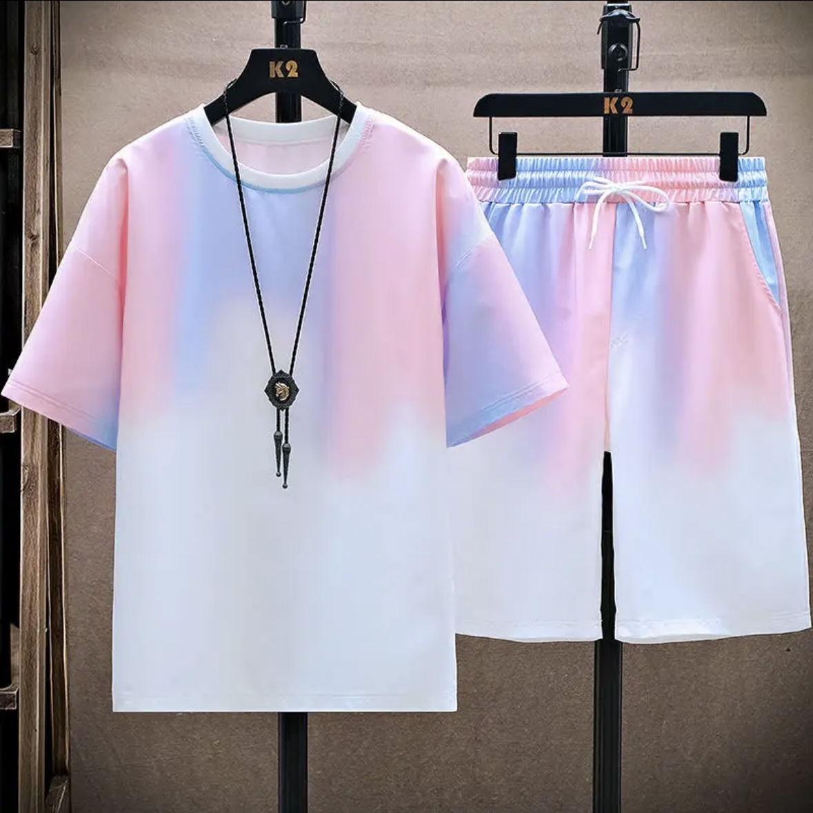 新作夏物カップル向けアイスシルクセット、ゆったりとした韓国風 - Summer Short Set のレビューと価格