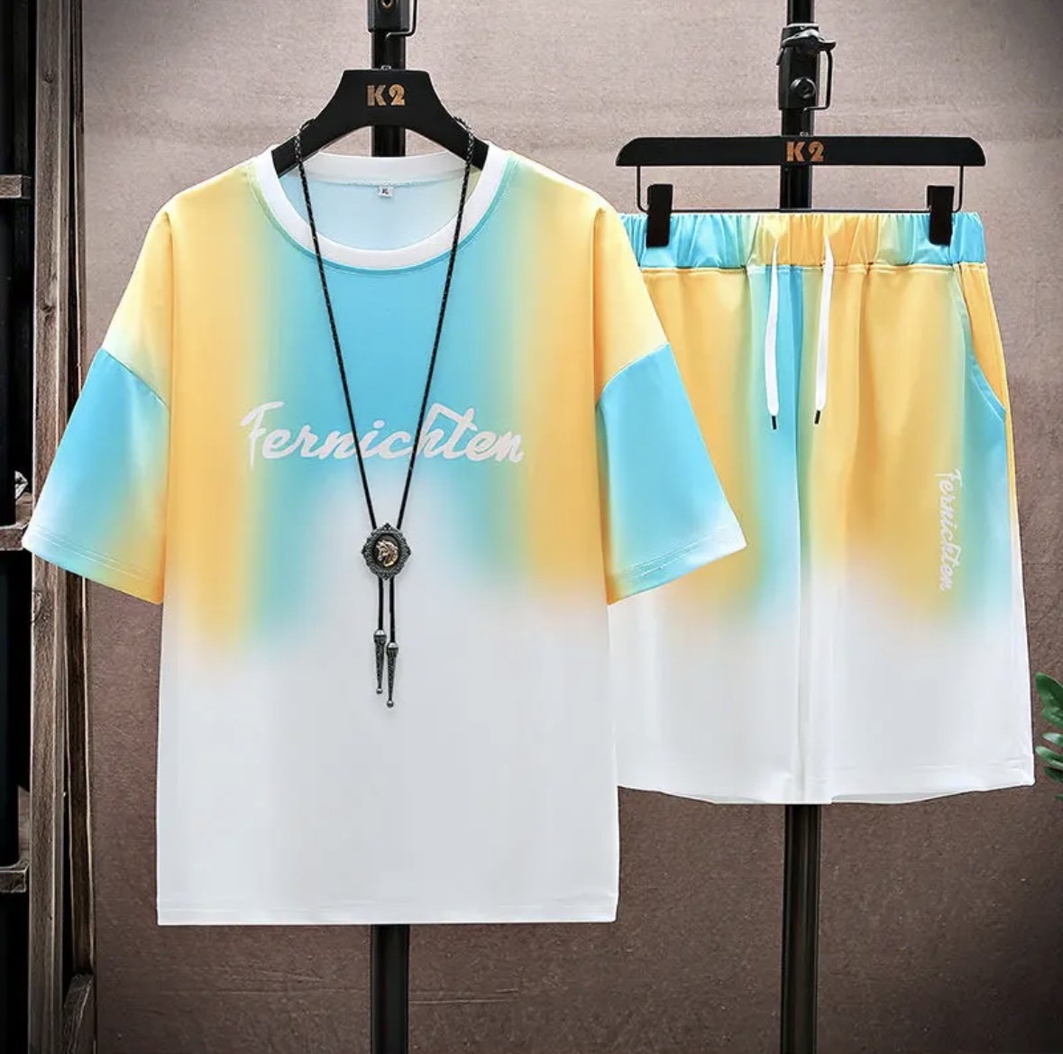 新作夏物カップル向けアイスシルクセット、ゆったりとした韓国風 - Summer Short Set のレビューと価格